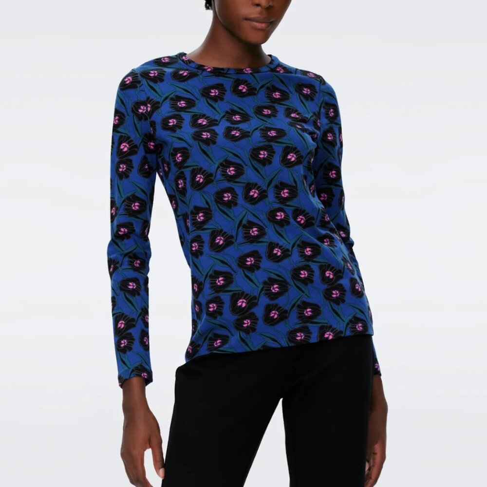 Diane Von Furstenberg Blue and Purple Floral Blouse